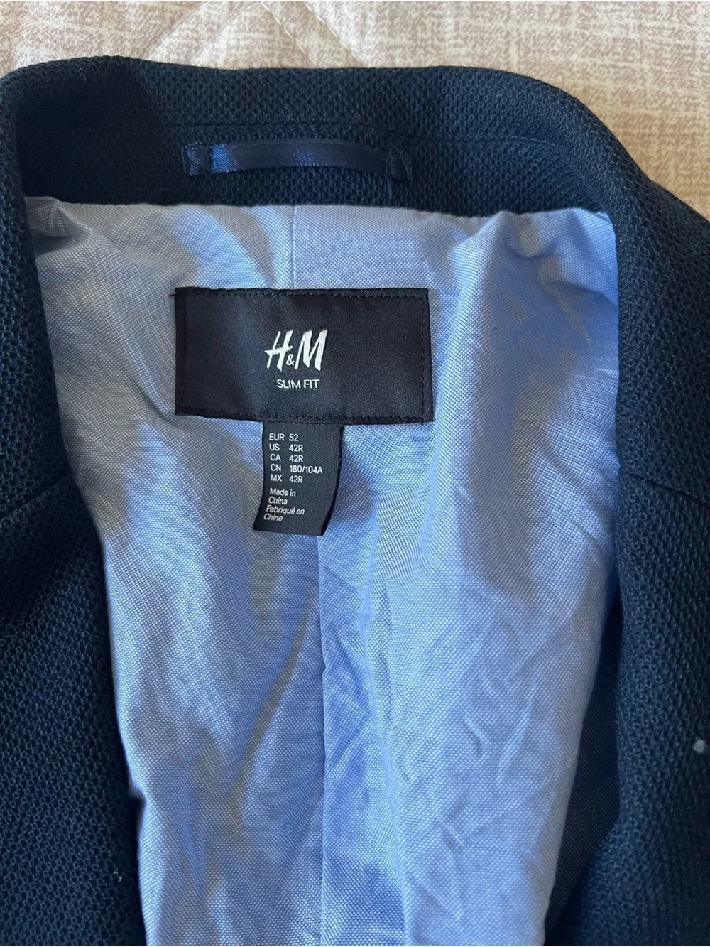 H&M Slim Fit Navy Blazer with Light Blue Lining